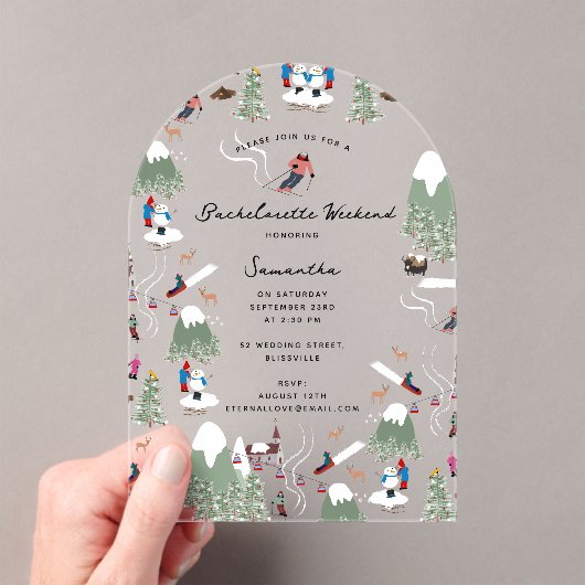 Winter Sneeuwski Bachelorette Weekend Acryl Uitnodigingen (Insitu (Draagbaar))