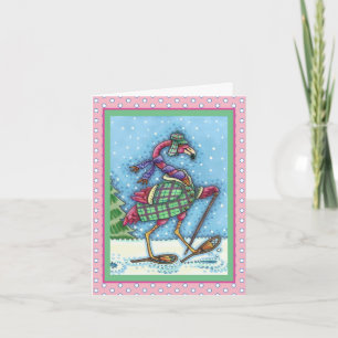 WINTER SNEEUWSKOSEN, ROZE FLAMINGO KERSTMIS Blank Feestdagen Kaart