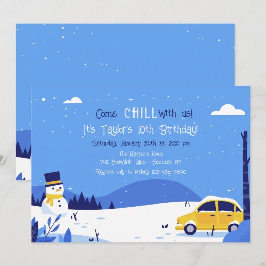 Winter Sneeuwuitnodiging Kaart (Voorkant / Achterkant)
