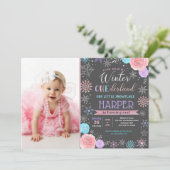 Winter sneeuwvlok 1e verjaardag Foto-uitnodigingen Kaart (Staand voorkant)