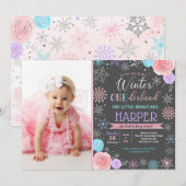 Winter sneeuwvlok 1e verjaardag Foto-uitnodigingen Kaart (Voorkant / Achterkant)