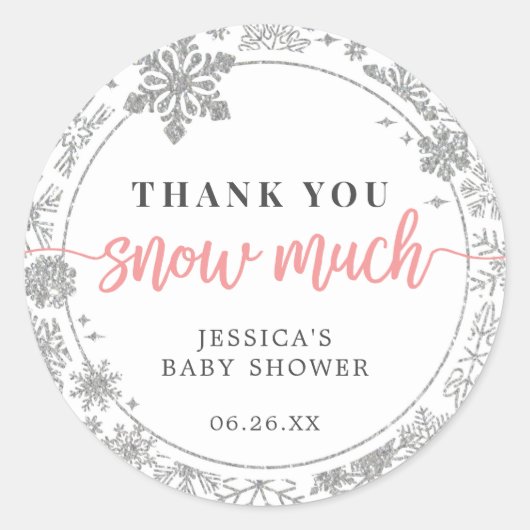 Winter Sneeuwvlok Baby Favor Stickers Roze (Voorkant)