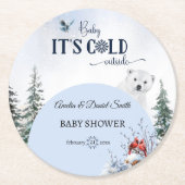 Winter Sneeuwvlok Baby Koud Buiten Beer Uil Ronde Kartonnen Onderzetter (Voorkant)