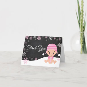 Winter Sneeuwvlok Baby Meisje Roze Bedankt Card