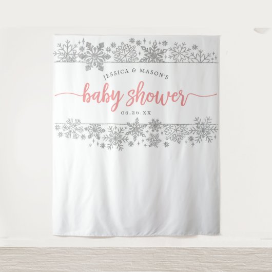 Winter Sneeuwvlok Baby Shower Achtergrond Foto Boo Wandkleed (Voorkant)