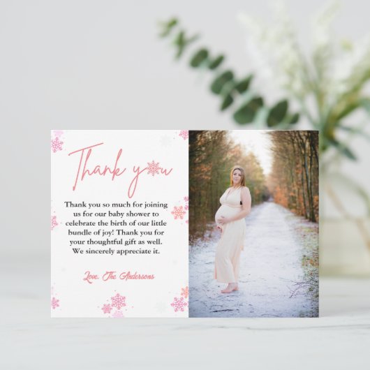Winter Sneeuwvlok Baby Shower Bedankkaart Kaart (Staand voorkant)