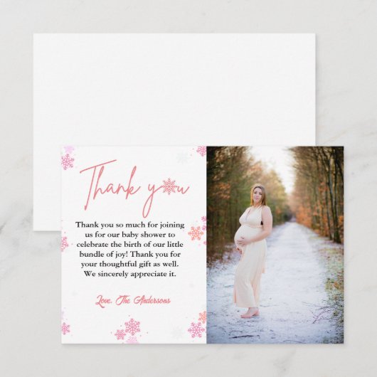 Winter Sneeuwvlok Baby Shower Bedankkaart Kaart (Voorkant / Achterkant)