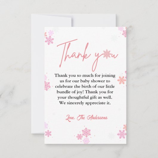 Winter sneeuwvlok Baby shower dank u kaart (Voorkant)