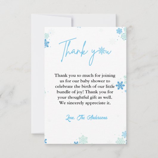 Winter sneeuwvlok Baby shower dank u kaart (Voorkant)