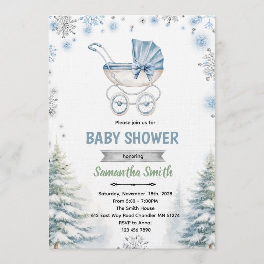 Winter sneeuwvlok baby shower uitnodiging (Voorkant)