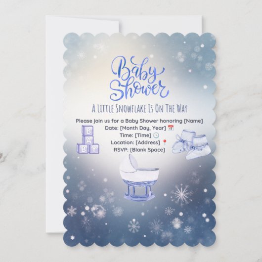Winter Sneeuwvlok Baby Shower Uitnodiging (Voorkant)