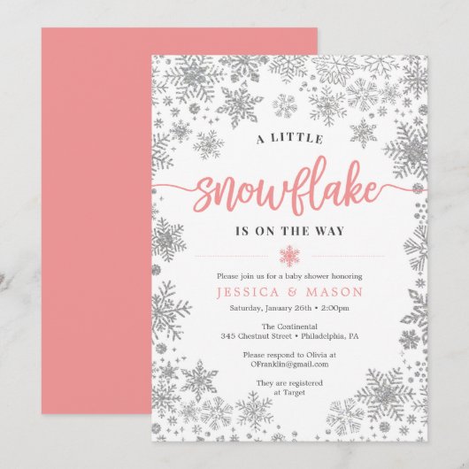 Winter Sneeuwvlok Baby Shower Uitnodigingskaart Programmakaart (Voorkant / Achterkant)