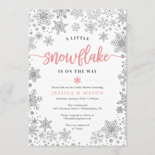 Winter Sneeuwvlok Baby Shower Uitnodigingskaart Programmakaart (Voorkant)