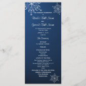 Winter sneeuwvlok blauw bruiloft programma programmakaart (Voorkant)