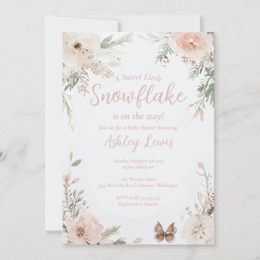 Winter Sneeuwvlok Blush Waterverf bladeren Kaart (Voorkant)