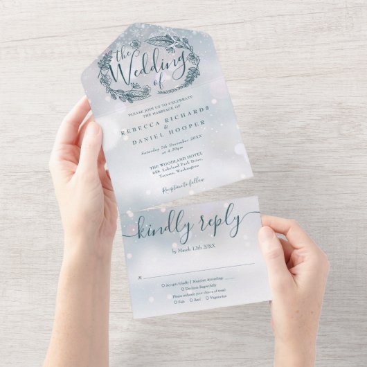 Winter Sneeuwvlok Bohemian Foliage Bruiloft All In One Uitnodiging (Afscheurbaar)