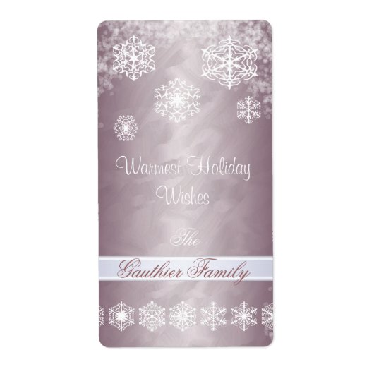 Winter Sneeuwvlok Bronzen Vakantie Wijn Label (Voorkant)