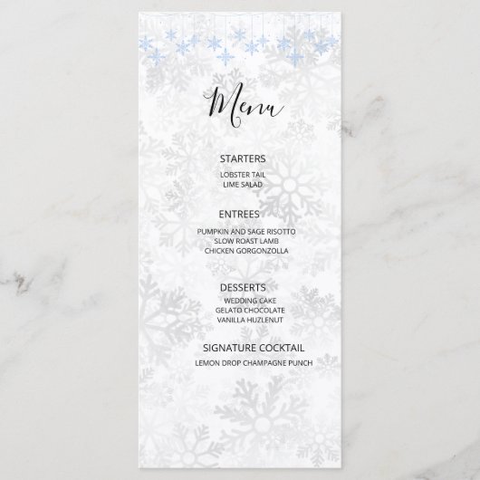Winter Sneeuwvlok Bruiloft Menu (Voorkant)