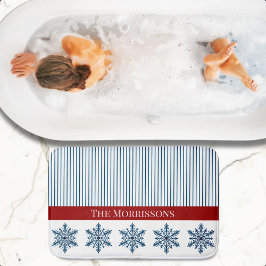 Winter Sneeuwvlok Decoratie met Strepen en Rode Ac Badmat