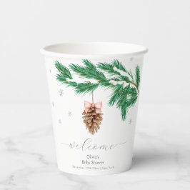 Winter Sneeuwvlok Dennenkegel Baby Shower Welkom Papieren Bekers