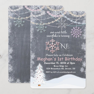 Winter Sneeuwvlok Eerste 1e Verjaardag uitnodiging