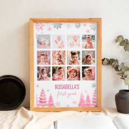 Winter sneeuwvlok eerste jaar foto mijlpaal teken poster