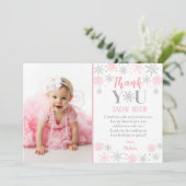 Winter Sneeuwvlok Foto 1e Verjaardag Dank Je Kaart (Staand voorkant)