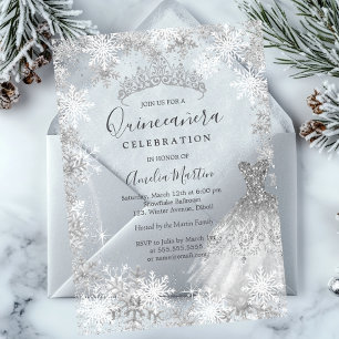 Winter Sneeuwvlok Heldere Quinceanera Acryl Uitnodigingen