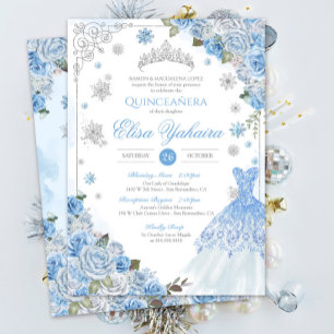 Winter Sneeuwvlok Ice Blue Zilver Quinceañera Kaart