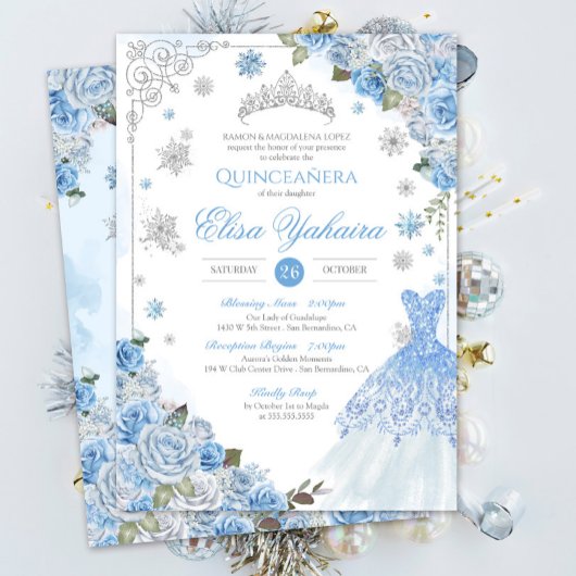 Winter Sneeuwvlok Ice Blue Zilver Quinceañera Kaart