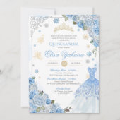 Winter Sneeuwvlok IJs Blauw Goud Zilver Quinceañer Kaart (Voorkant)