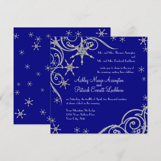 Winter Sneeuwvlok Juwelen in Bling Swirl Bruiloft Kaart (Voorkant / Achterkant)