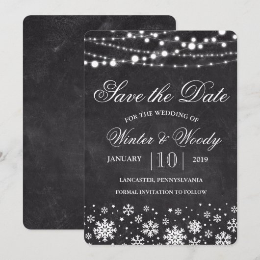 Winter sneeuwvlok krijt Save the Date uitnodiging (Voorkant / Achterkant)