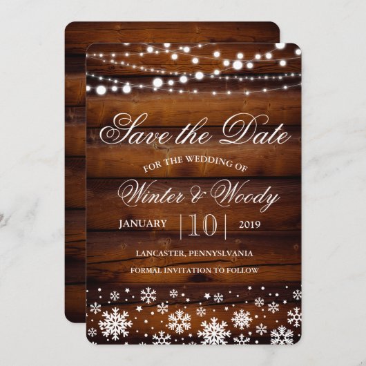 Winter Sneeuwvlok Lights Save the Date Uitnodiging (Voorkant / Achterkant)