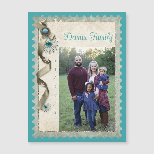 Winter sneeuwvlok lint damast blauwgroen (Voorkant)