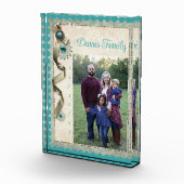  Winter sneeuwvlok lint damast blauwgroen Fotoblokken (Rechts)