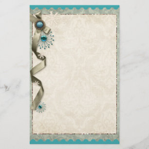  Winter sneeuwvlok lint damast blauwgroen goud Briefpapier