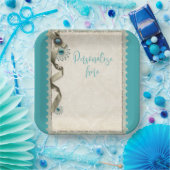  Winter sneeuwvlok lint damast blauwgroen Papieren Bordje (Feest)