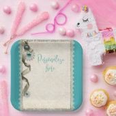  Winter sneeuwvlok lint damast blauwgroen Papieren Bordje (Feest)