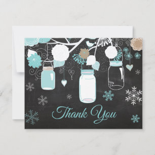 Winter Sneeuwvlok Mason Jar Aqua Bedankkaart