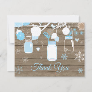Winter Sneeuwvlok Mason Jar Blauwe Bedankkaart