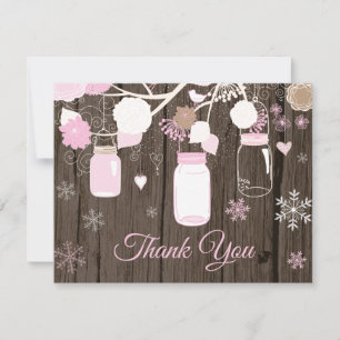 Winter Sneeuwvlok Mason Jar Roze Bedankkaart