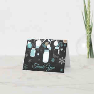 Winter Sneeuwvlok Metselwerkpot Teal Krijtbord Bedankkaart
