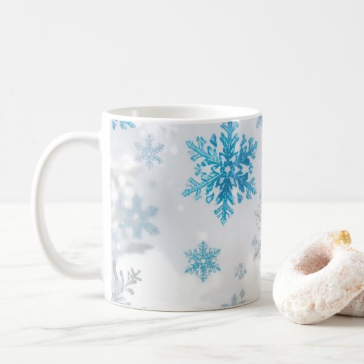 Winter Sneeuwvlok Patroon Blauw en Wit Koffiemok (Met donut)