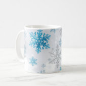 Winter Sneeuwvlok Patroon Blauw en Wit Koffiemok (Voorkant links)
