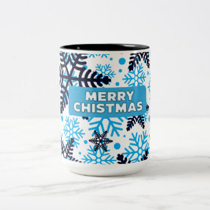Winter Sneeuwvlok Patroon met Prettig Kerstfeest Tweekleurige Koffiemok