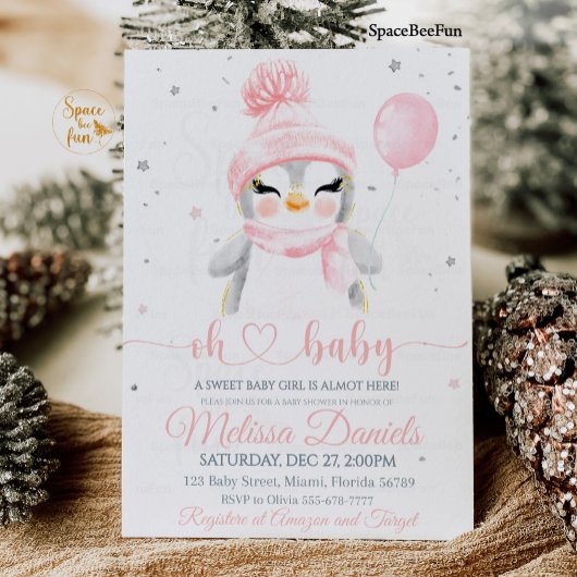 Winter Sneeuwvlok Pinguïn Invitation Baby shower Kaart