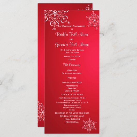 Winter sneeuwvlok rood 2 bruiloft programma programmakaart (Voorkant / Achterkant)