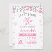 Winter Sneeuwvlok Roze en Zilveren Meisje Verjaard Kaart (Voorkant)