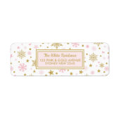 Winter Sneeuwvlok Roze Goud Verjaardag Douche Vaka Etiket (Voorkant)